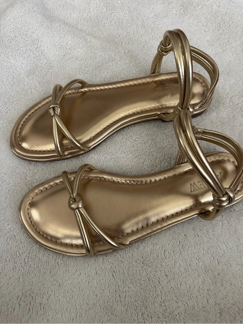 JCrew Metallic Gold Knotted Ankle Strappy Flat Sandals Women's 7.5 never worn